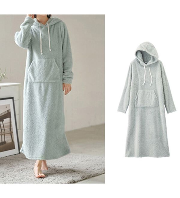 YU'NOW（ユナウ）の「ふんわりモコ　ボアルームウェアマキシワンピース（パジャマ・ルームウェア）」｜グレー