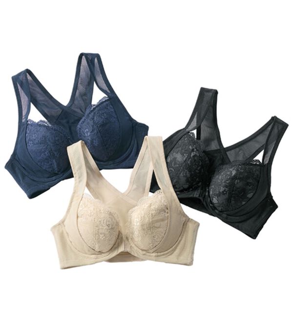 「【３色組】スキッと美姿勢ブラ（ブラジャー）」｜ブラック系3色組