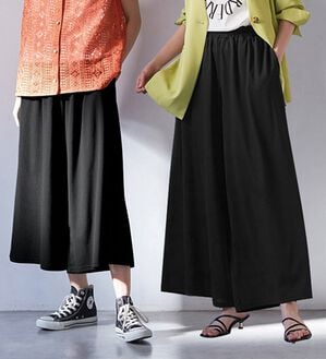 RANAN（ラナン）の「ひんやり！レディゆるシルエットワイドパンツ（ワイドパンツ・ガウチョ）」｜ブラック