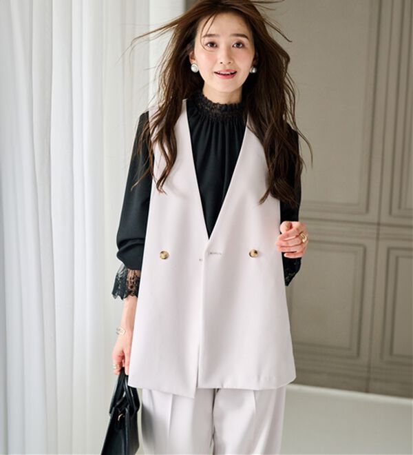 RANAN（ラナン）の「【２点セット】洗える！多機能バックフリルベストセットアップ（パンツスーツ）」｜詳細画像