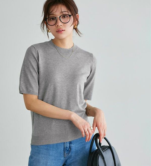 Pierrot（ピエロ）の「【洗濯機で洗える】【ＵＶカット】シルクタッチ半袖ニット（ニット・セーター）」｜詳細画像