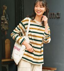 BELLUNA（ベルーナ）の「綿１００％配色ボーダープルオーバー（カットソー）」