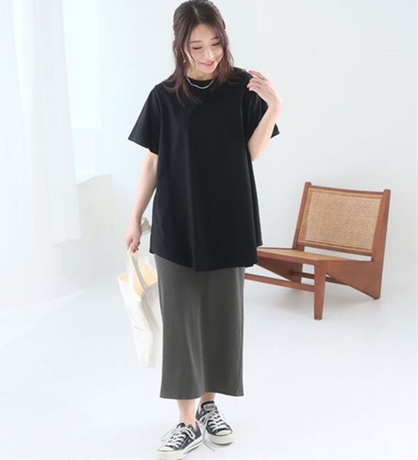 A HAPPY MARILYN（アハッピーマリリン）の「【Ｌ～９Ｌ】綿１００％！まるで魔法のお腹カバー裾フレアＴシャツ（Tシャツ）」｜詳細画像