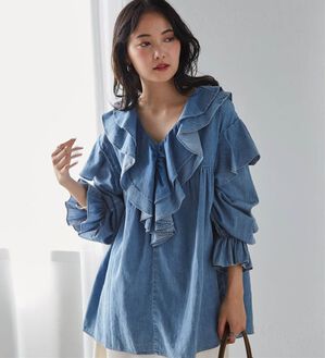 RANAN（ラナン）の「ビッグカラーフリルデニムブラウス（ブラウス）」｜詳細画像