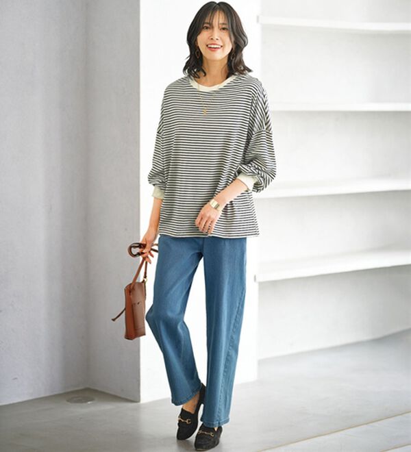 BELLUNA（ベルーナ）の「ゆったり体型カバー！ボーダープルオーバー（カットソー）」｜詳細画像