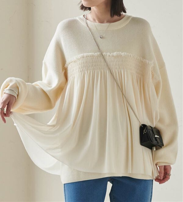 RANAN（ラナン）の「洗える！ビスチェ風チュールドッキングニット＜ムースタッチライト＞（ニット・セーター）」｜アイボリー