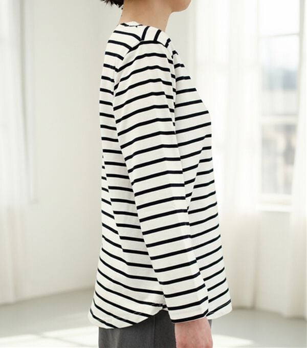 BELLUNA（ベルーナ）の「綿100％きれい見えボーダープルオーバー（カットソー）」｜詳細画像