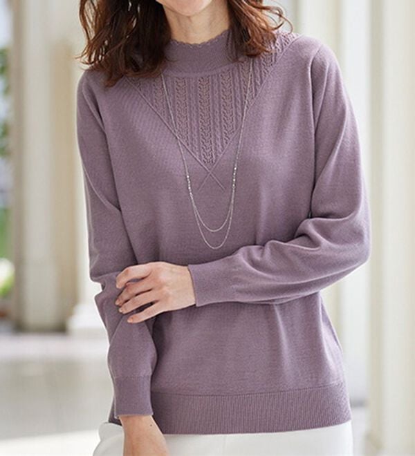 BELLUNA（ベルーナ）の「静電防止！洗えるウール入り透かし編みセーター（ニット・セーター）」｜詳細画像