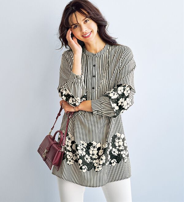花柄プリント袖タック使いチュニック - ベルーナ【公式】