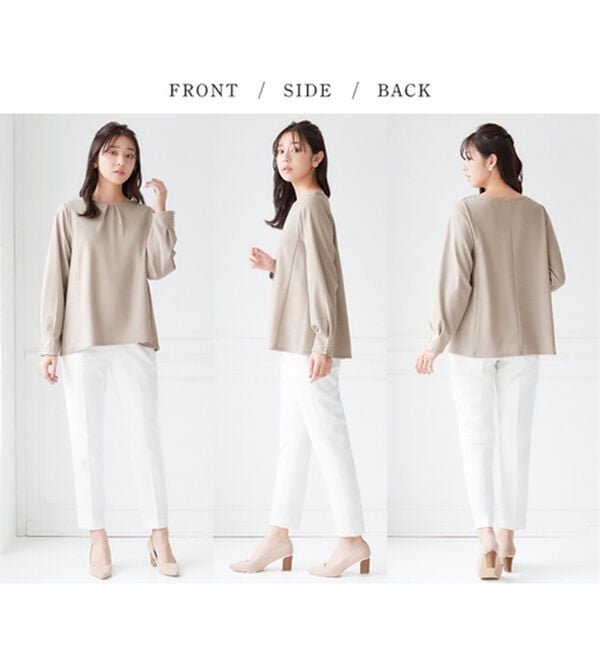 alotta（アロッタ）の「袖パール調ボタン付きタックブラウス（ブラウス）」｜詳細画像