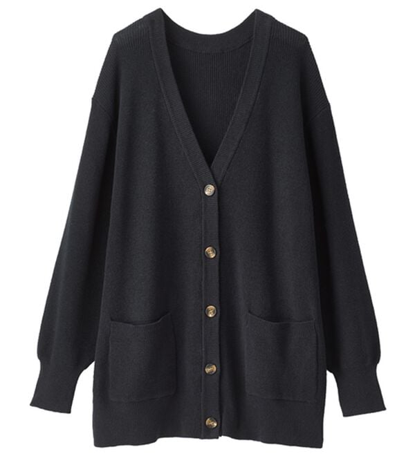 BELLUNA（ベルーナ）の「ハピネスコットン１００％あぜ編カーディガン（ニットカーディガン）」｜黒