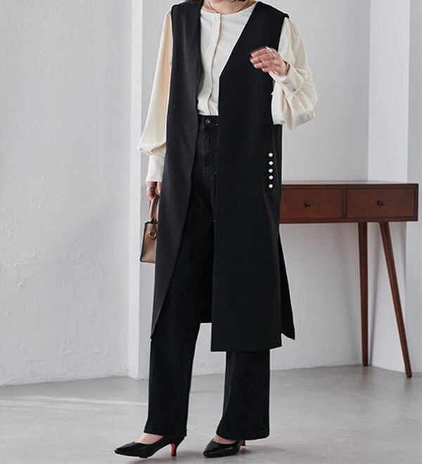 RANAN（ラナン）の「【セットアップ対応】パール調ビジュー付ロングジレ（ジレ）」｜詳細画像