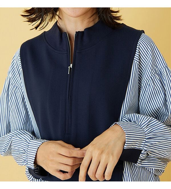 BELLUNA（ベルーナ）の「ハーフジップ使いストライプ切替ワンピース（チュニック）」｜詳細画像