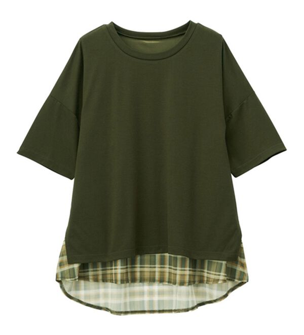 RANAN（ラナン）の「チェック柄異素材使いTシャツ（カットソー）」｜詳細画像