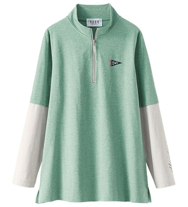 BELLUNA（ベルーナ）の「＜ＥＬＬＥ　Ａｃｔｉｖｅ＞綿タッチ裏起毛ハーフジッププルオーバー（カットソー）」｜セージ