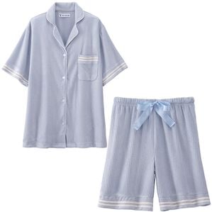 YU'NOW（ユナウ）の「【上下２点セット】ひんやりとろけるリブパイルシャツパジャマ（パジャマ・ルームウェア）」｜ブルーグレー