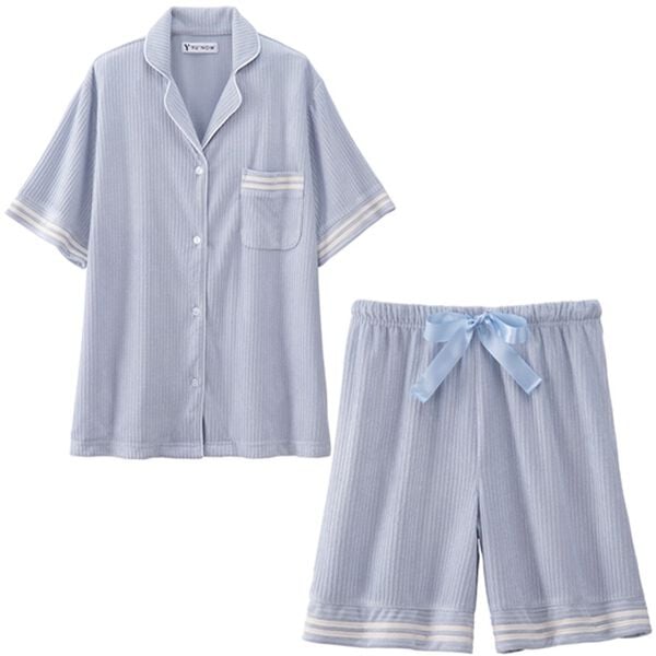 YU'NOW（ユナウ）の「【上下２点セット】ひんやりとろけるリブパイルシャツパジャマ（パジャマ・ルームウェア）」｜ブルーグレー