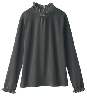 BELLUNA（ベルーナ）の「＜＆ｃｏｃｏｃｈｉ＞袖＆衿レース使いあったか重ね着用プルオーバー（カットソー）」｜チャコール