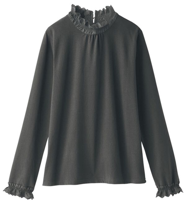 BELLUNA（ベルーナ）の「＜＆ｃｏｃｏｃｈｉ＞袖＆衿レース使いあったか重ね着用プルオーバー（カットソー）」｜チャコール