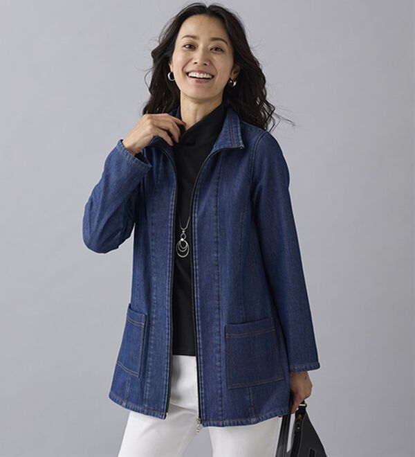 BELLUNA（ベルーナ）の「春のお出かけに！デニムボンディング素材ジャケット（ハーフコート）」｜詳細画像