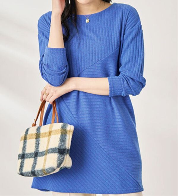 BELLUNA（ベルーナ）の「杢調テレコ素材切替デザインチュニック（チュニック）」｜詳細画像