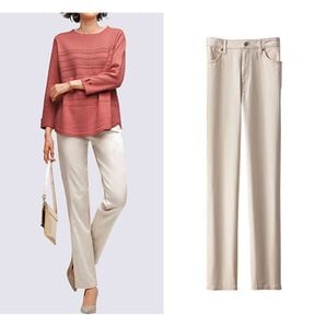 BELLUNA（ベルーナ）の「花粉対策！綿サテンストレッチカラーパンツ（フルレングスパンツ）」｜アイボリー