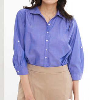 BELLUNA（ベルーナ）の「サラリ綿混！ギャザー使いシャツチュニック（チュニック）」｜ブルー