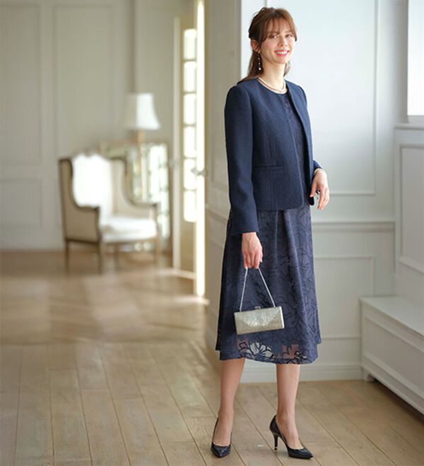 BELLUNA（ベルーナ）の「花柄オパール素材ワンピースアンサンブル（ワンピースセットスーツ）」｜詳細画像