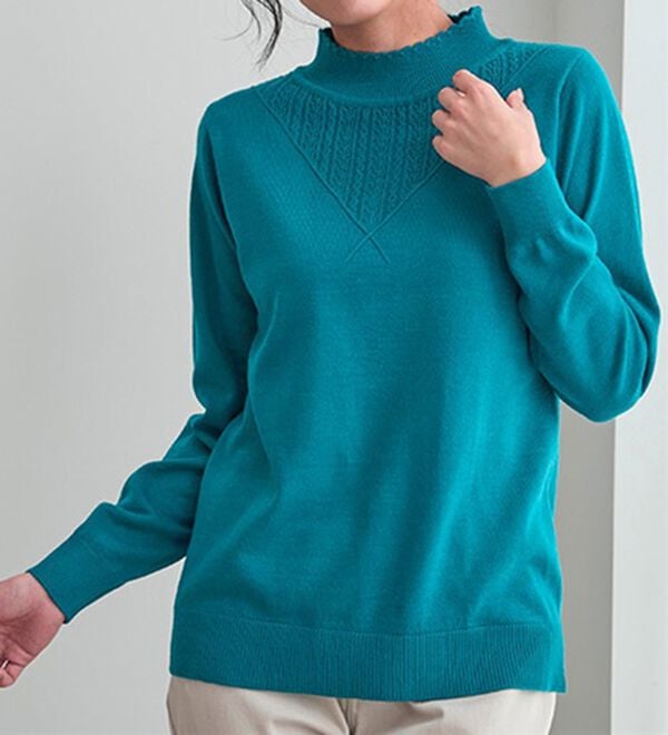 BELLUNA（ベルーナ）の「静電防止！洗えるウール入り透かし編みセーター（ニット・セーター）」｜詳細画像