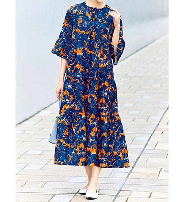 フレアー袖プリントロングワンピース - ベルーナ【公式】