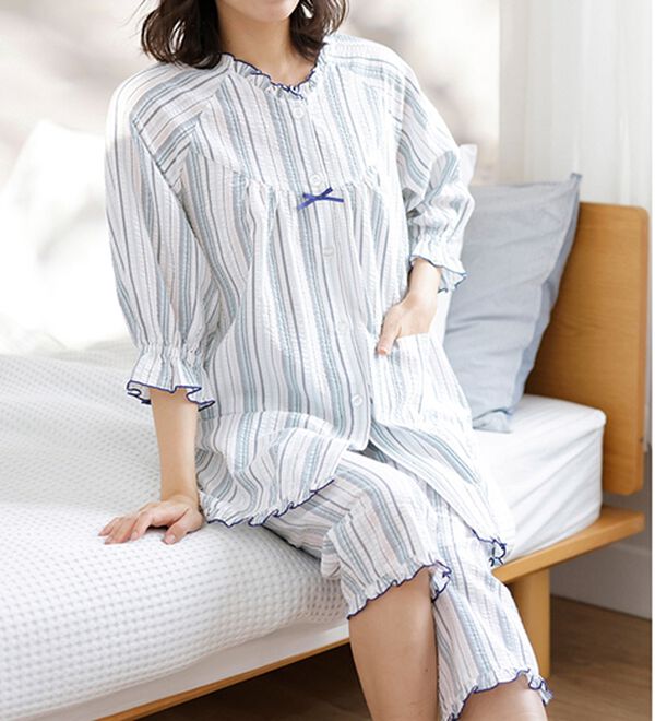 LAVIENNE（ラヴィエンヌ）の「サラッと涼感、綿１００％サッカーパジャマ（パジャマ・ルームウェア）」｜詳細画像