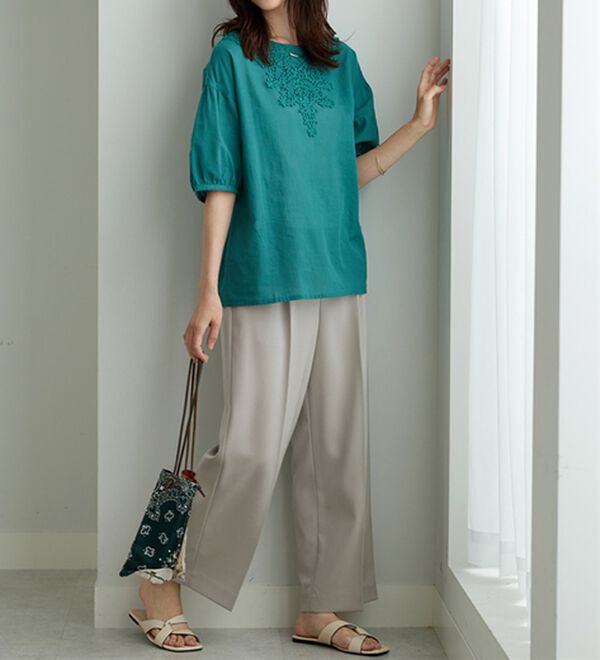 BELLUNA（ベルーナ）の「メランジストレッチ素材ワイドパンツ（ワイドパンツ・ガウチョ）」｜詳細画像