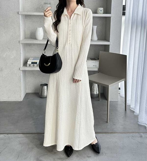 GeeRA（ジーラ）の「ポロ衿表面感素材マーメイドワンピース（カットソーワンピース）」｜詳細画像