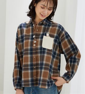 BELLUNA（ベルーナ）の「アニマル刺しゅう多ボタンデザインブラウス（ブラウス）」｜ネイビー系チェック