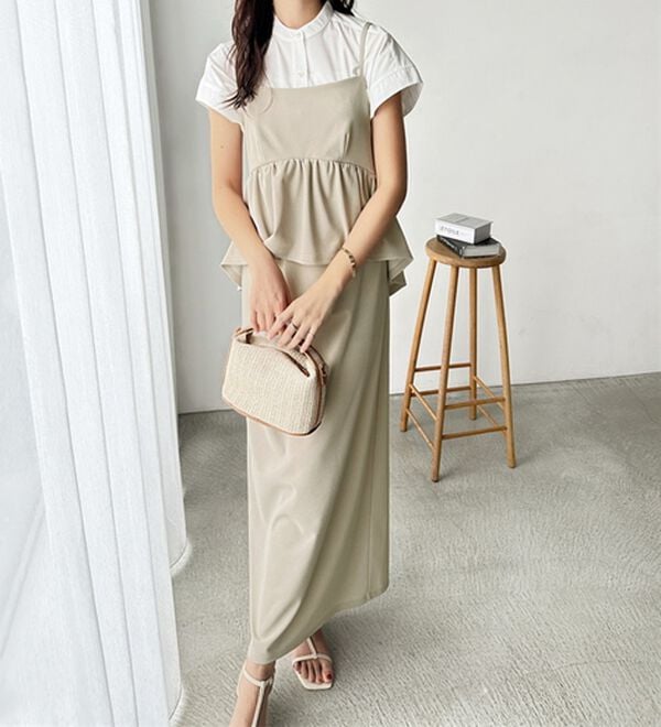 GeeRA（ジーラ）の「楽ちん！ペプラムキャミワンピース（カットソーワンピース）」｜詳細画像