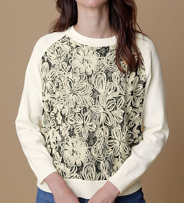 RANAN（ラナン）の「レース使いニットプルオーバー（ニット・セーター）」｜モノトーン系