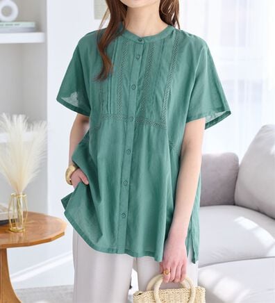 Viola e Viola（ヴィオラ エ ヴィオラ）の「【インド綿】レース付き前開きブラウス（ブラウス）」