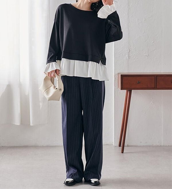 RANAN（ラナン）の「＜ＨＳ＞重ね着風配色フリルプルオーバー（カットソー）」｜詳細画像