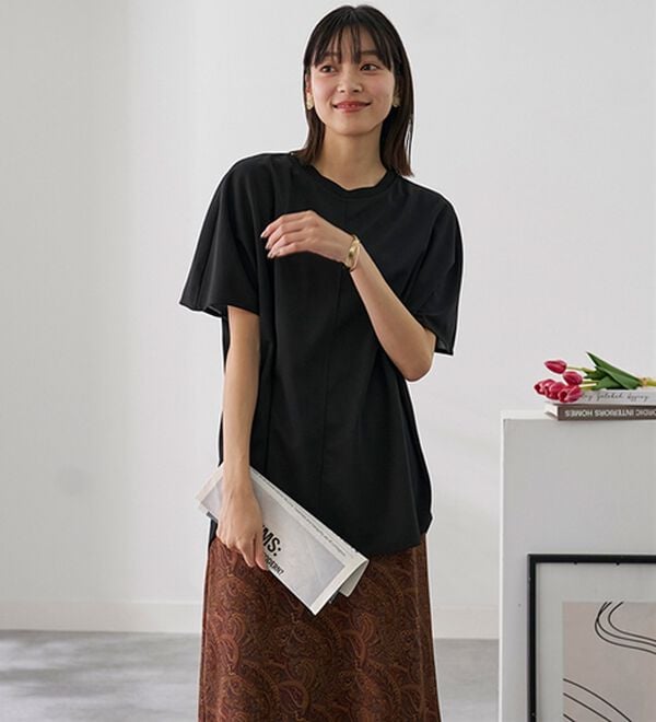 BELLUNA（ベルーナ）の「Ｔシャツ感覚なのにきちんとブラウス見え！カットジョーゼット半袖プルオーバー（カットソー）」｜詳細画像