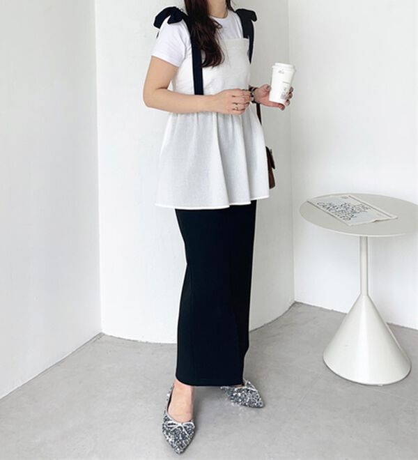 GeeRA（ジーラ）の「バイカラーぽこぽこリボンビスチェ（ブラウス）」｜詳細画像