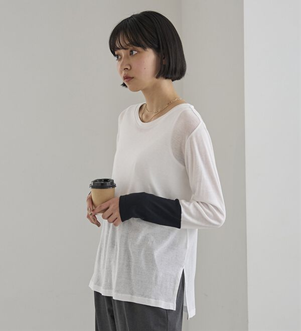 BELLUNA（ベルーナ）の「綿１００％配色シアープルオーバー（カットソー）」｜詳細画像