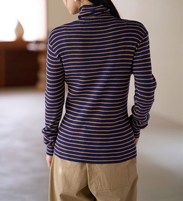 BELLUNA（ベルーナ）の「＜＆ｃｏｃｏｃｈｉ＞ハピネスコットン100％&times;吸湿発熱リブタートルニット（ニット・セーター）」｜詳細画像