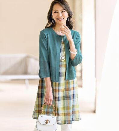 BELLUNA（ベルーナ）の「綿１００％スラブ素材先染チェックアンサンブル（チュニック）」