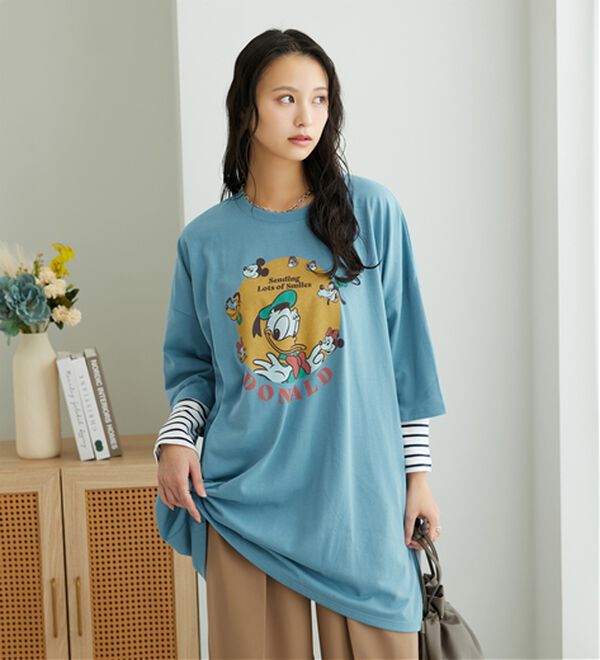 Disney＞【ドナルドダック】ビッグ7分袖プリントTシャツ