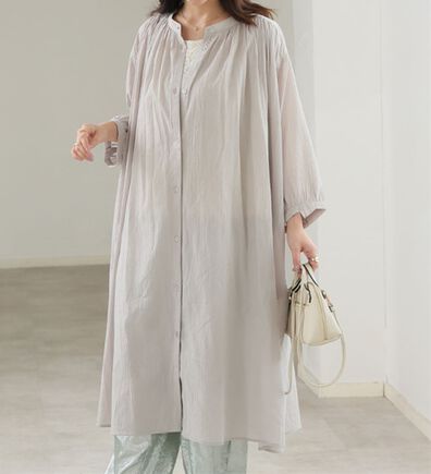 A HAPPY MARILYN（アハッピーマリリン）の「【Ｌ～６Ｌ】【選べる袖丈】【風通るプレミアム】綿・楊柳シャツチュニック（チュニック）」