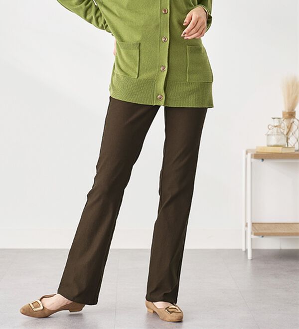 BELLUNA（ベルーナ）の「【選べる裏起毛】静電気防止！ブーツカットヘリンボーンパンツ（フルレングスパンツ）」｜ブラウン 裏起毛アリ