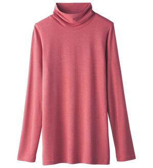 「うるおい椿オイル加工ぽかぽかハイネック（カットソー）」｜ローズ