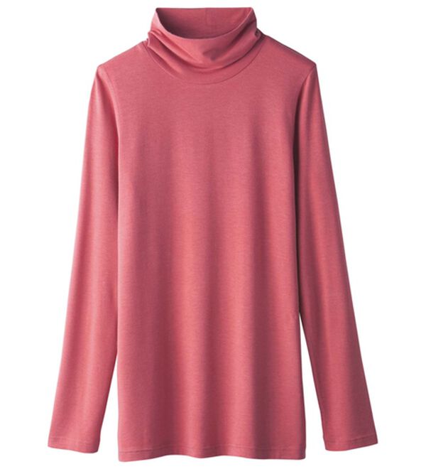 「うるおい椿オイル加工ぽかぽかハイネック（カットソー）」｜ローズ