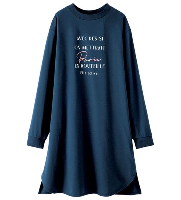 BELLUNA（ベルーナ）の「＜ＥＬＬＥ　Ａｃｔｉｖｅ＞サラリ快適ロゴチュニックワンピース（チュニックワンピース）」｜ネイビー