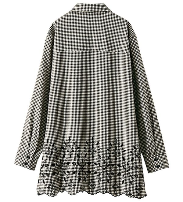 BELLUNA（ベルーナ）の「秋かおる裾刺しゅうチェック柄シャツ（シャツ）」｜詳細画像